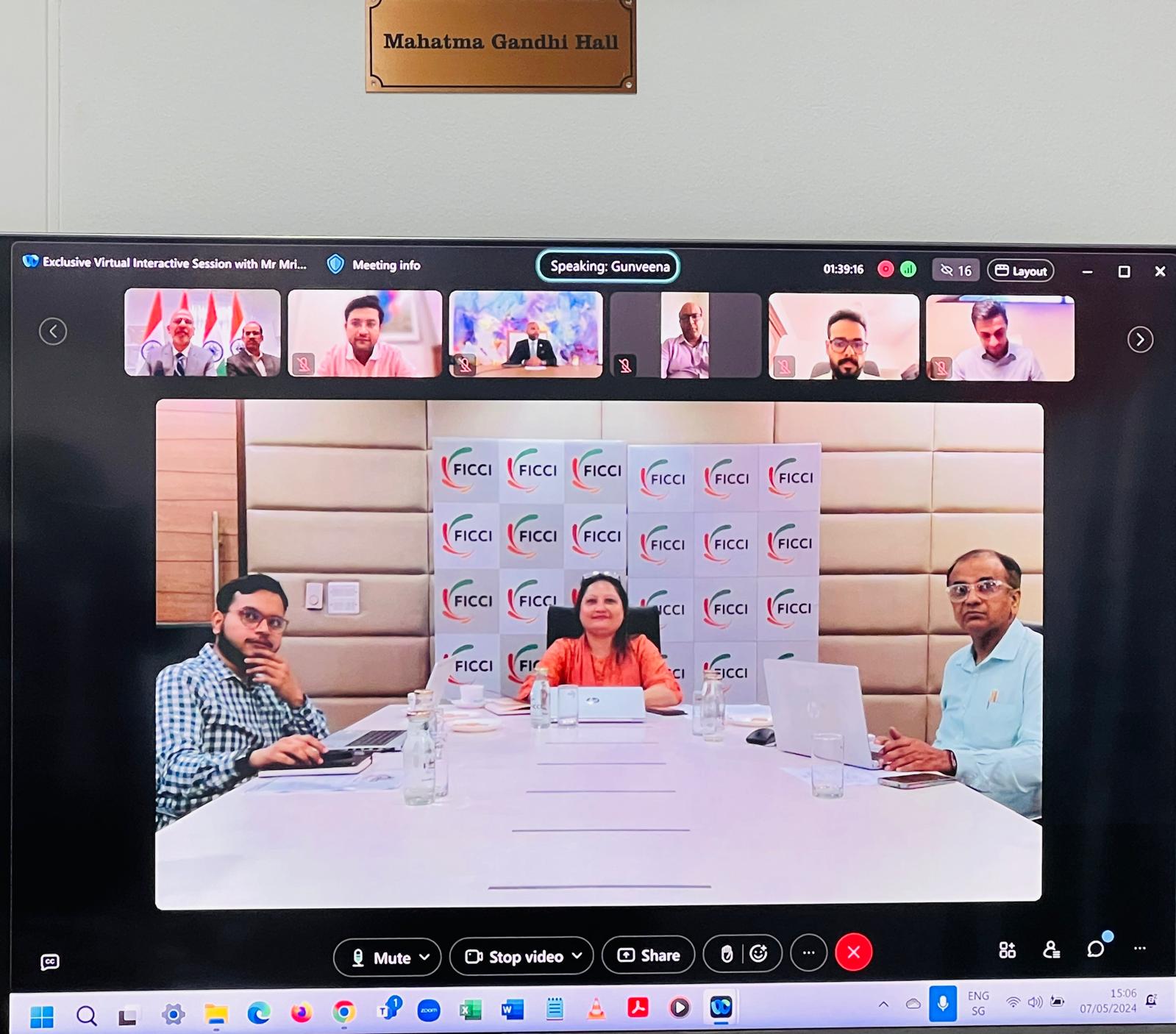 Ambassador Mridul Kumar attended a virtual interactive session hosted by Federation of Indian Chambers of Commerce & Industry (FICCI) on 07 May 2024.